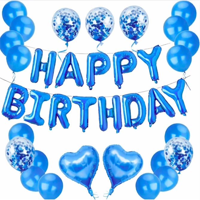 Sada balónků – Happy Birthday modrá + 14 balónků