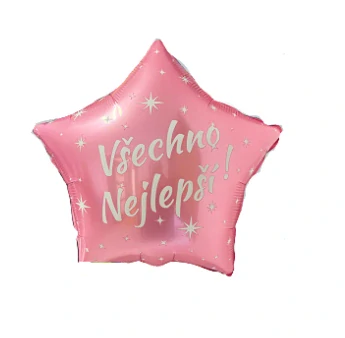 Fóliový balónek hvězda – růžový Všechno nejlepší (45 cm)