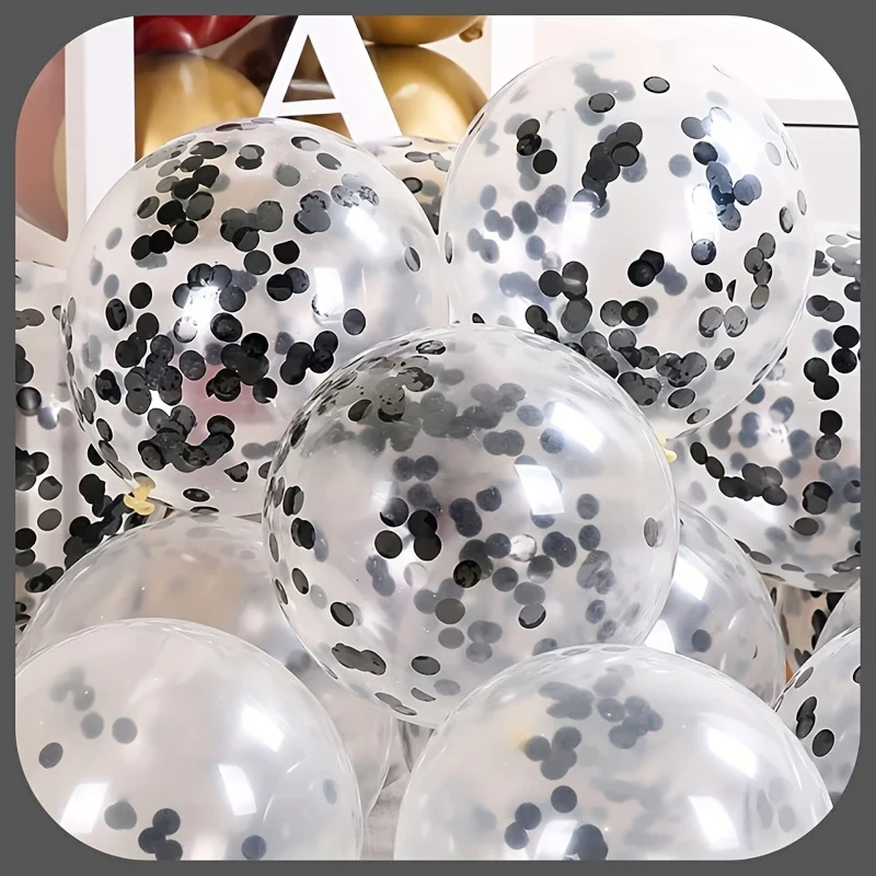 Průhledné latexové balónky s konfetami – Černé (5 ks)