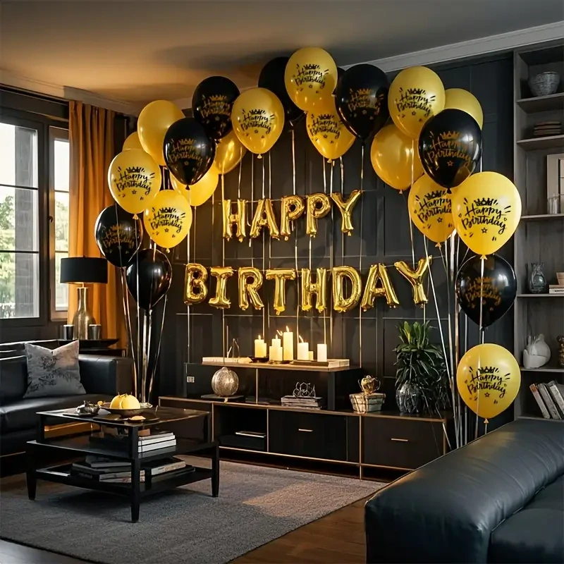 Latexový balónek s nápisem HAPPY BIRTHDAY – zlatý 4 ks (25 cm)