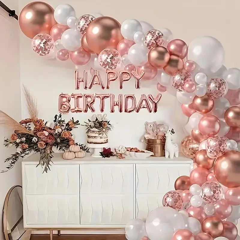 Sada balónků – Happy Birthday růžovo-zlatá + 14 balónků