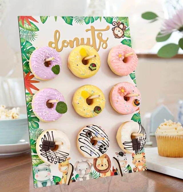 Donut bar s 9 kolíky Safari zvířátka na mini donuty