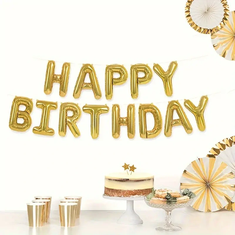 Fóliový nápis HAPPY BIRTHDAY – zlatý (40 cm výška písmen)