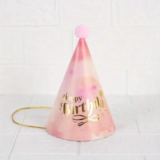 Papírová narozeninová čepička - Happy Birthday růžová 5 ks