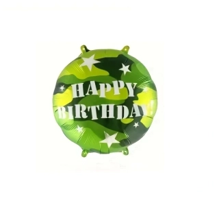Fóliový balónek kulatý– maskáčový HAPPY BIRTHDAY (45 cm)