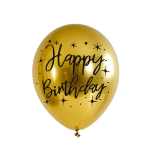 Latexový balónek s nápisem HAPPY BIRTHDAY – zlatý 4 ks (25 cm)