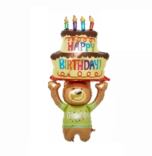 Fóliový balónek - medvídek s dortem HAPPY BIRTHDAY