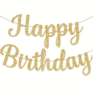 Nápis HAPPY BIRTHDAY – zlatý glitrový, velký