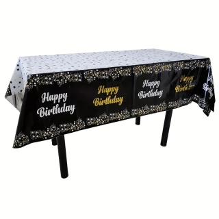 Narozeninový fóliový ubrus - Happy Birthday černý (137x183 cm)