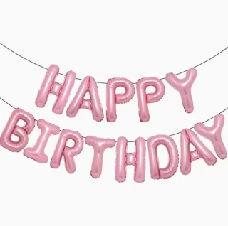 Fóliový nápis HAPPY BIRTHDAY – růžový (40 cm výška písmen)