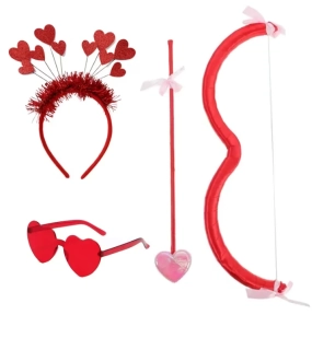 Valentýnský party set – čelenka se srdíčky, brýle a luk se šípem