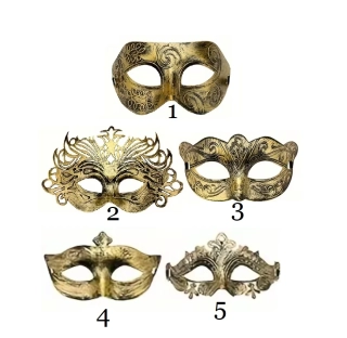 Karnevalová škraboška – benátský styl, zlatá (různé druhy)