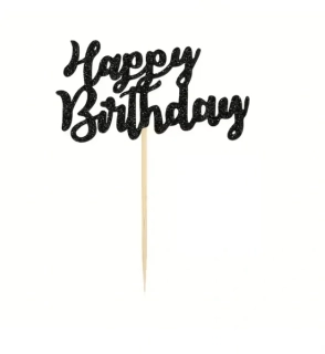 Zápichy do cupcakes - Happy birthday 24 ks (černé)