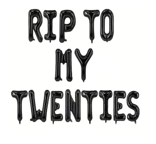 Fóliový nápis RIP TO MY TWENTIES – černý (40 cm výška písmen)