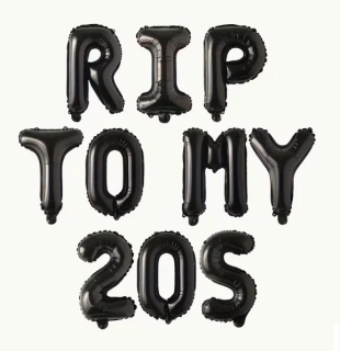 Fóliový nápis RIP TO MY TWENTIES – černý (40 cm výška písmen)