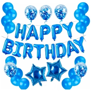 Sada balónků – Happy Birthday modrá + 14 balónků