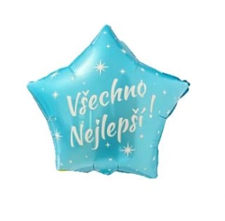 Fóliový balónek hvězda – modrý  Všechno nejlepší (45 cm)