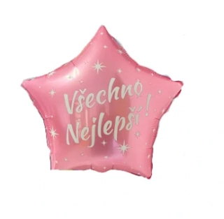 Fóliový balónek hvězda – růžový Všechno nejlepší (45 cm)