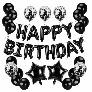 Sada balónků – Happy Birthday - černá+ 14 balónků