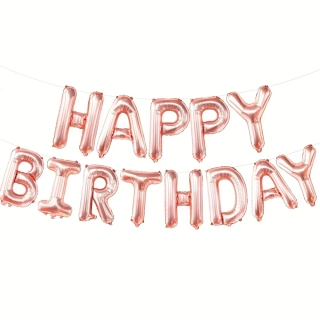 Fóliový nápis HAPPY BIRTHDAY – růžovozlatý (40 cm výška písmen)