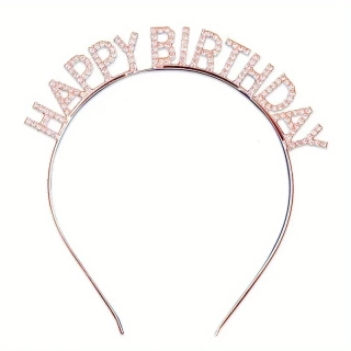 Kovová narozeninová čelenka HAPPY BIRTHDAY růžovozlatá