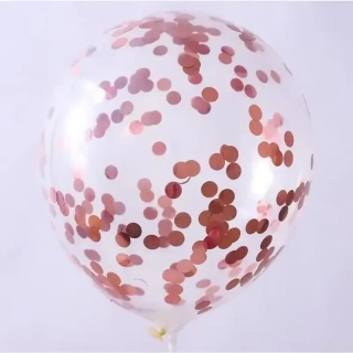 Průhledné latexové balónky s konfetami – Růžovozlaté (5 ks)
