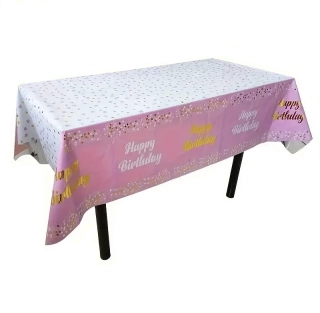 Narozeninový fóliový ubrus - Happy Birthday růžový (137x183 cm)