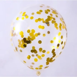 Průhledné latexové balónky s konfetami – zlaté (5 ks)